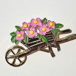 GERRY'S FLOWER CART ENAMEL BROOCH - VINTAGE